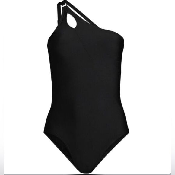 Land's End One shoulder one piece swimsuit adjustable black tummy control Var - Picture 1 of 2